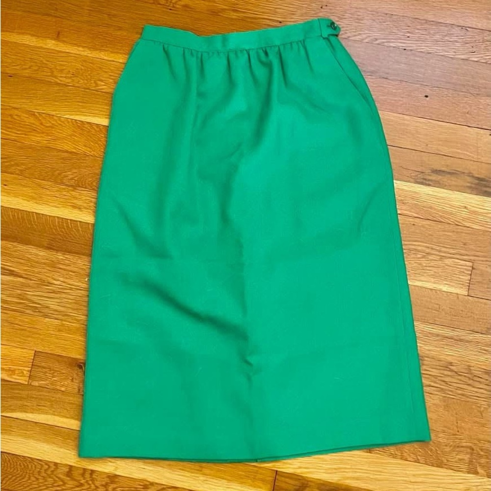 Vintage 80’s Investments Kelly Green Linen Look High Waisted Pencil Skirt